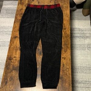 Velour Black Joggers with Red Trim Waistband